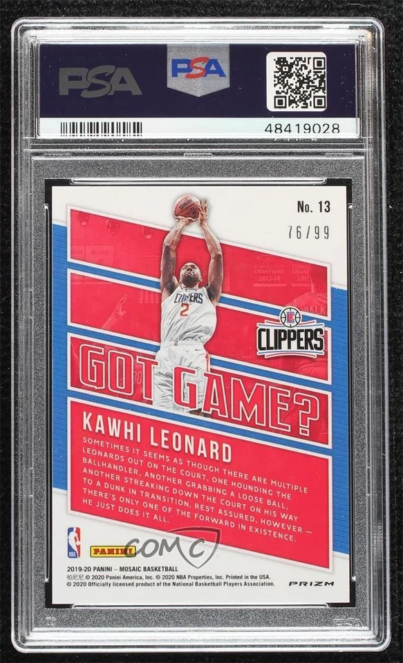 2019 Panini Mosaic Got Game? Reactive Blue Prizm /99 Kawhi Leonard PSA 10 GEM MT - Image 2 of 2