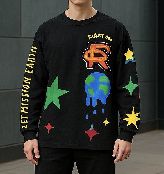 Camicia manica lunga prima fila uomo "fuori dal mondo" grafica nera taglia XXL