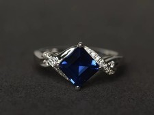 4.50 Ct Asscher Cut Natural SapphireDiamond Engagement Ring 14K White Gold