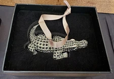 L'OBJET Platinum Silver with Black Swarovski Crystals Crocodile Ornament