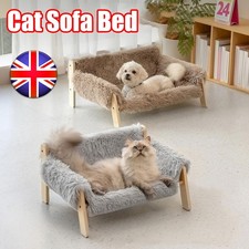Large Pet Bed Sturdy Wooden Leg Raised Plush Cat Kitten Sofa Couch Chair Indoor