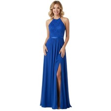 Davids Bridal Royal Blue Open Back Lace Chiffon Bridesmaid Halter Dress 4 Prom