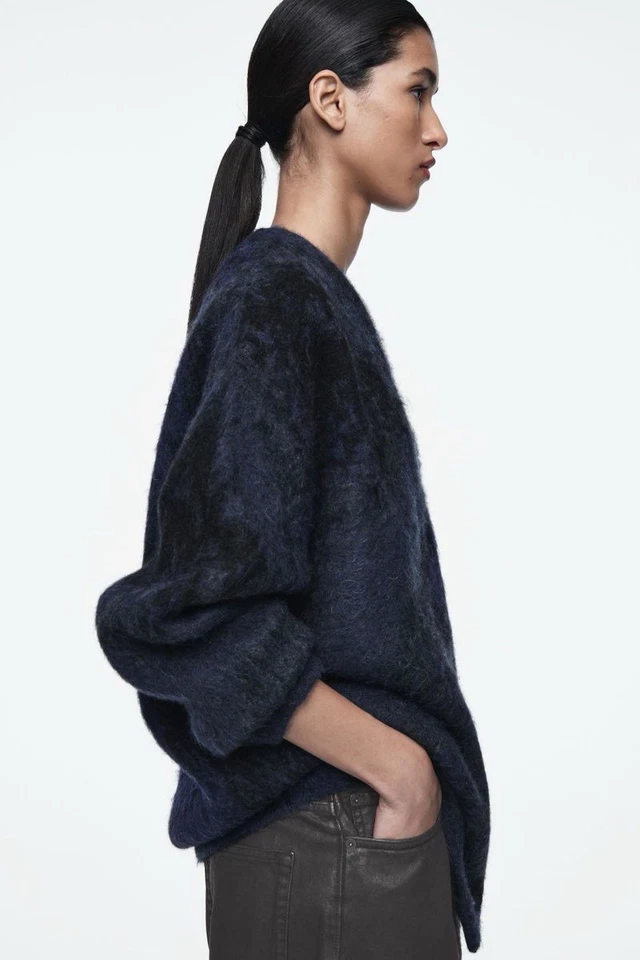 NUEVO SIN ETIQUETAS COS Jacquard suave mezcla de alpaca y lana cárdigan de gran tamaño talla L Foto 3 de 4