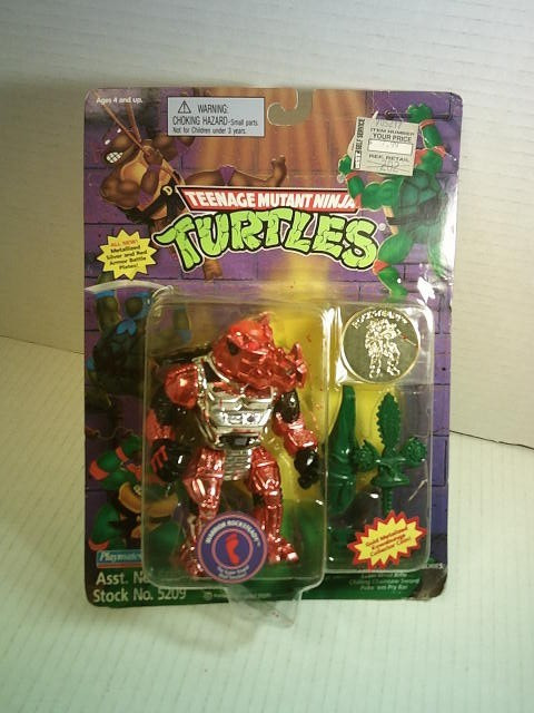 Tortugas Ninja Adolescentes Mutantes Guerrero Rocksteady 1995 en metal plata y armadura roja