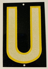Reflective House Letters  U  -Vintage NOS,New Metal Alphabet w/Yellow Outline
