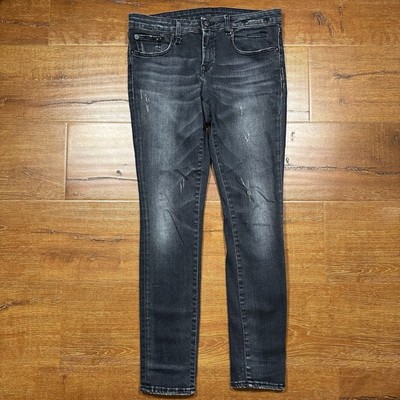 R13 Kate Skinny Jeans Womens 30x29 Black Distressed Designer Italy Made Alt Rock