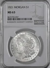 1921-P  $1  MORGAN SILVER DOLLAR  "PHILADELPHIA"  NGC MS63  #8672755-037