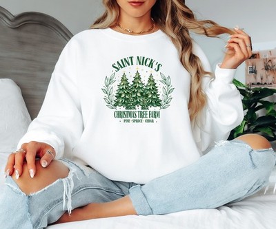 Saint Nicks Weihnachtsbaum Bauernhof Urlaub Damen Sweatshirt Festliche Kleidung