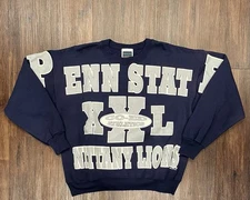 Vtg 90s Penn State Nittany Lions Decotex Big Print Spellout Sweatshirt - Sz L