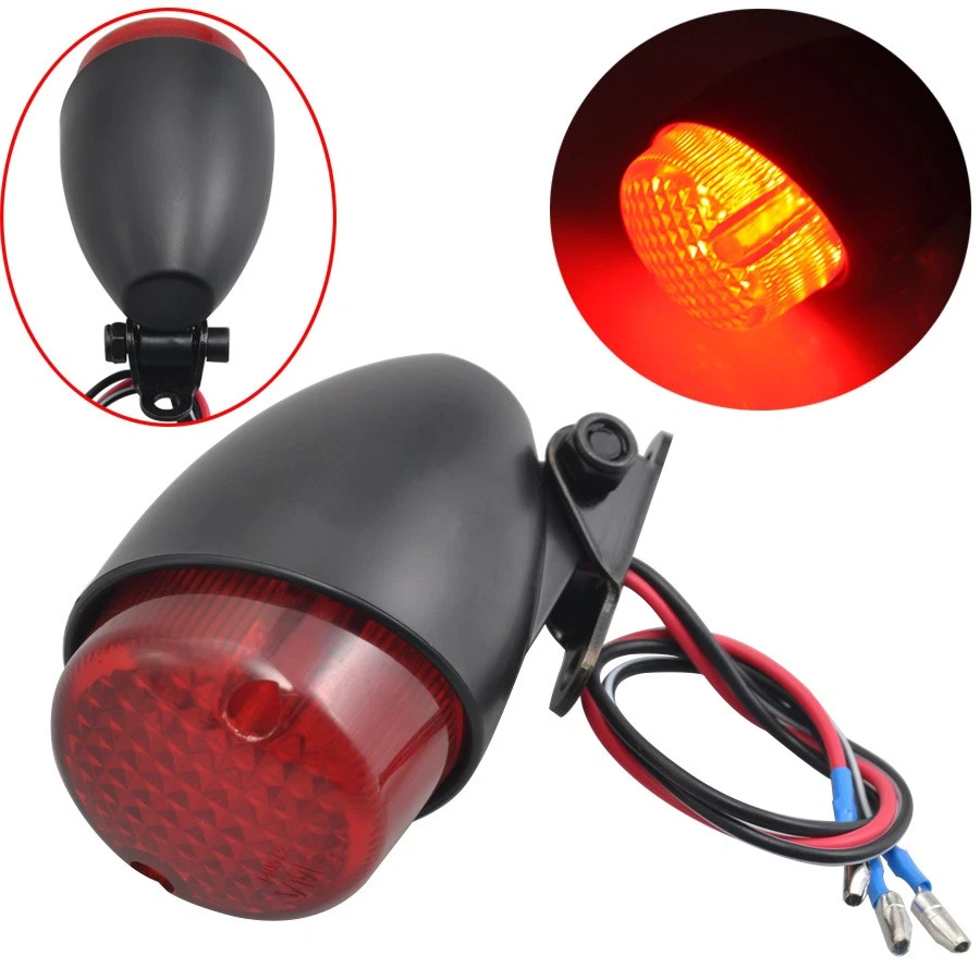 Universal Motorcycle Retro Housing Rear Brake Red Lens Round Tail Light For ATV — 第 2/4 张图片