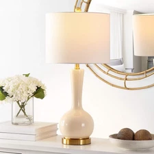 Lighting Collection Gaetna Modern Contemporary Ivory Glass 27-inch Bedroom Li...