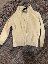 Croft  Barrow Ivory Knit Cardigan Sweater Collared Button Front Pockets M