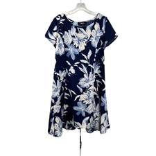 Lulus Women's Blue And White Short Sleeve Floral Swing Knee Length Medium