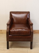 Artsome Coach House Tan Brown Leather Club Armchair / Chair