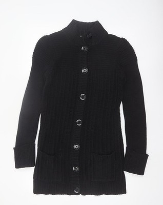 Next Damen-Cardigan schwarz Baumwollmischung Langarm geknöpft Größe 12