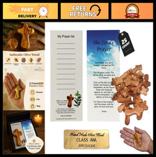 Handmade Olive Wood Crosses - 25 Small 2.5" Pocket Crucifixes with Prayer Cards