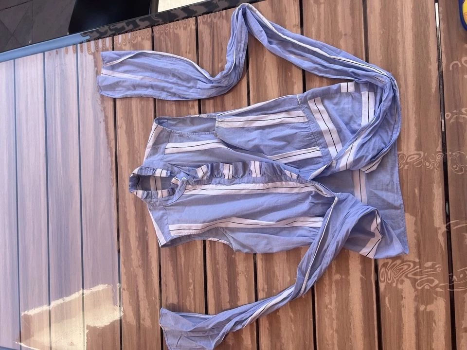 Mango combishort barboteuse rayé bleu/blanc coton ceinturé à nouer S - Photo 2/4