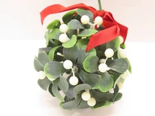 Plastic Mistletoe Kissing Ball Hanging Christmas Decor Satin Ribbon D4497