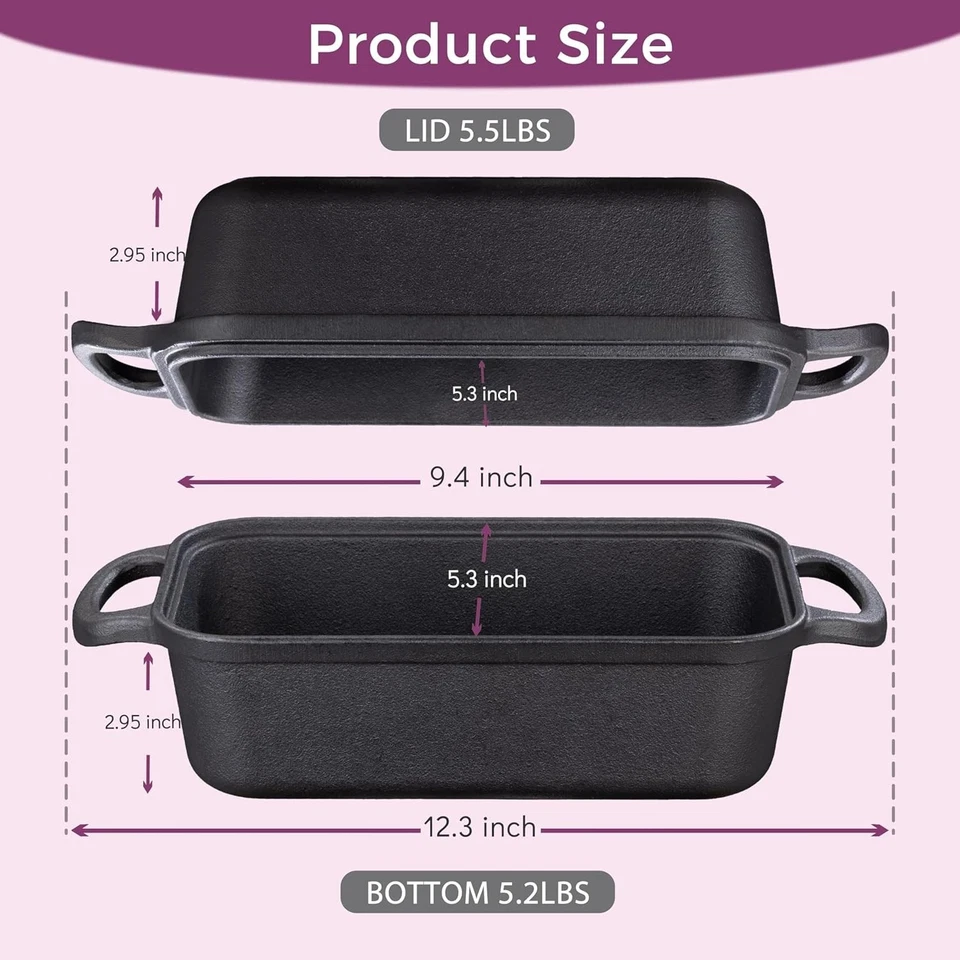 Gusseisen Kastenform mit Deckel 9x5 Zoll, 2 in 1 Kastenformen zum Brotbacken, auch... - Bild 3 von 4