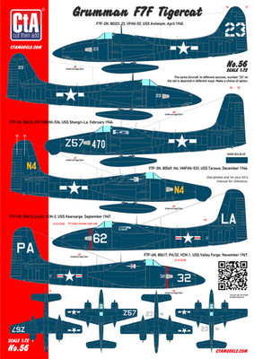 1:72 Decal Grumman F7F Tigercat - USN, 5 Markings - CtA 056