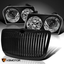 Fits 2005-2010 Chrysler 300 Black Projector Headlightsvertical Hood Grille