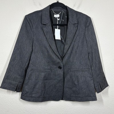 Ecru Womens 8 One Button Single Breasted Blazer Jacket Black Ivory Split Sleeves