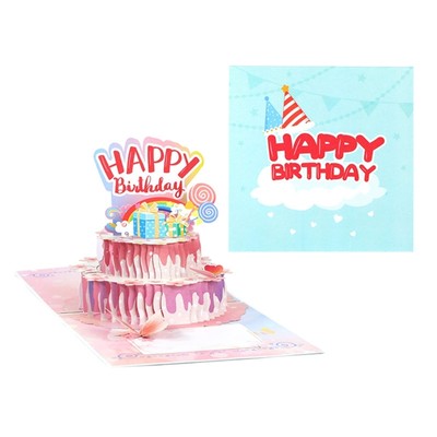 3D Cake Designs Birthday Card Wishes Inside or DIY Blessing