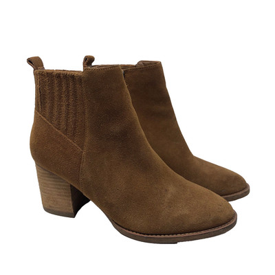 Blondo Noa Waterproof Booties Womens 8.5 Suede Camel Cognac Block Heel Ankle Zip