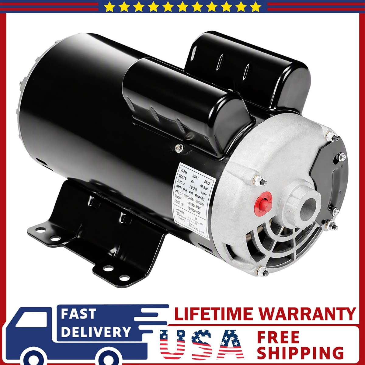 7.5HP SPL Air Compressor Motor 230V 3450RPM 56 Frame 7/8" Shaft CW/CCW Rotation