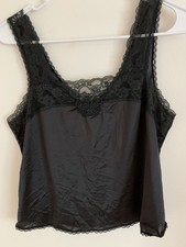 Vintage Christian Dior Slip Cami Black Lace Trim Top Size Medium Large