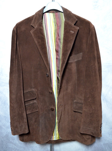 Etro, VERY RARE Etro 100% Calf Leather Suede Jacket Size 54IT Brown Silk Lined Vintage