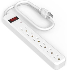 Wall-Mountable Power Strip with 6 Outlets, Overload Protection Switch, 14 Gauge