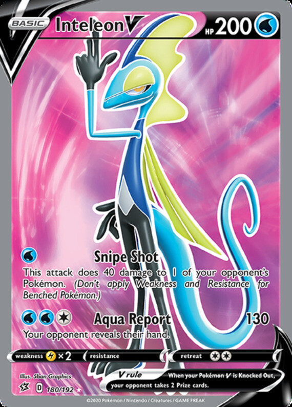LP Pokemon Inteleon V - 180/192 - Full Art Ultra Rare Lightly Played Rebel Clash