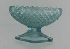 Vintage Pedestal Salt Dip Cellar - Light Blue Diamond Pattern