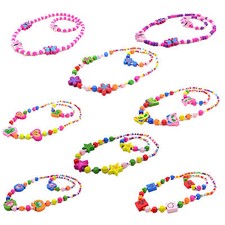 1Set Girl's Wooden Flower Heart Animals Beads Necklace Bracelet Kid Jewelry Set