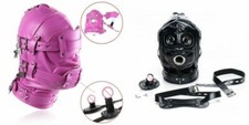 Masquerade Faux Leather Hooded Mask Blindfold Restraints Harness Muzzle headgear