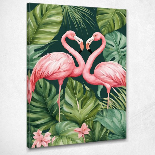 Canevas Tapisserie Vintage Années 70 - Couple De Flamants Roses - Coton