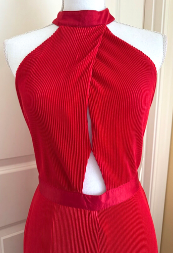 NWT Anthropologie Plisse Red Halter Jumpsuit Size 4 Pleated Open Back - $168 - Picture 2 of 9