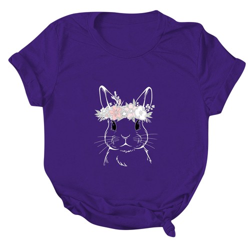 T Shirt Ladies Baggy Fit Short Sleeve Slogan T-shirt Tee Tops Happy Easter Bunny - Picture 36 of 45