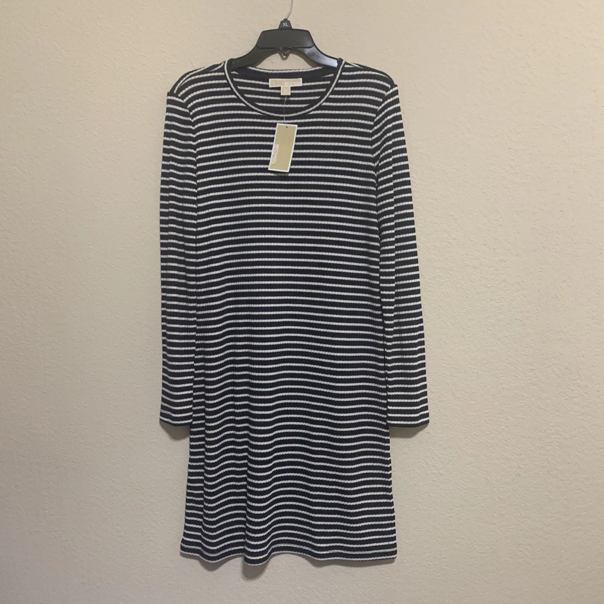 Michael Kors Striped Long Sleeve Dress In Navy White XL 110.00
