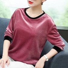 T-shirt Basic In Velluto Per Donna Bluse Larghe Retro Collo A Giro
