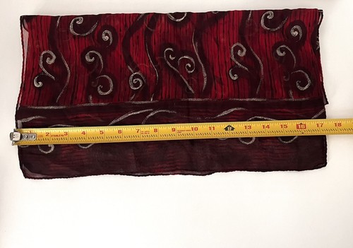 111 State 100%Silk Made In Italy Scarf Red With Silver Swirl Patten - Picture 6 of 6