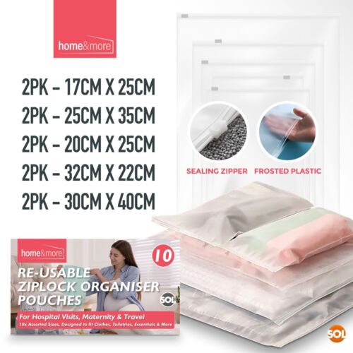 10 Frosted Zip Lock Bags Resealable Zipper Thick Plastic Travel Clothes Storage - Afbeelding 1 van 7
