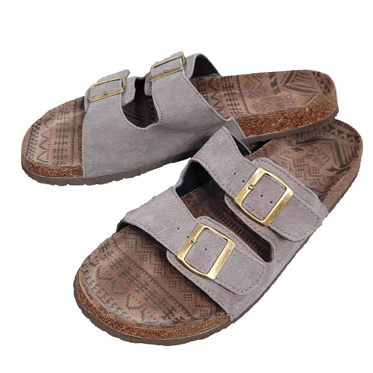 Mukluks Gray Soft Suede Double Strap Buckle Open Slide On  display picture 2