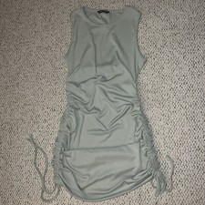 Drawstring Rushed Side Rib Knit Dress Mint Green 