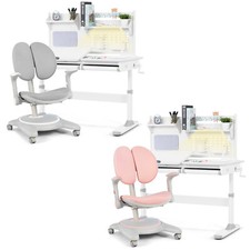 Large Height Adjustable Kids Study Desk Table Chair w/Shelf,Drawer,Lamp Boy Girl