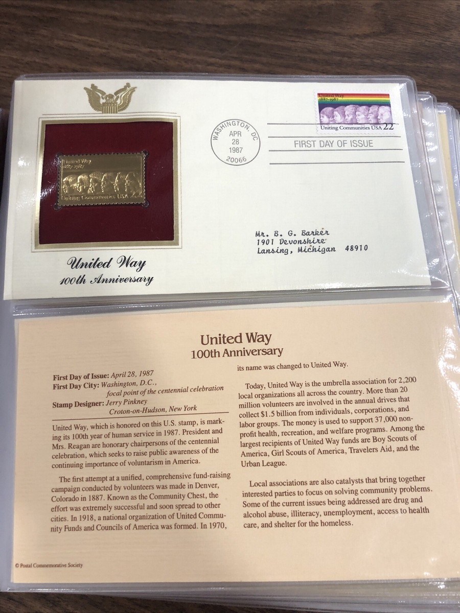 1987 Golden Replicas Of USA Stamps Proof On Gleaming Surface 22kt