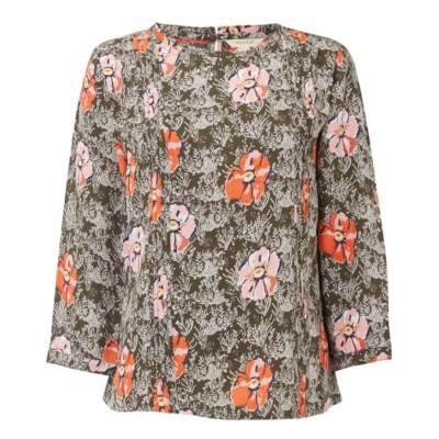 EX White Stuff  Women's Long Sleeve Round Neck Floral Waterlilly Top In Multi