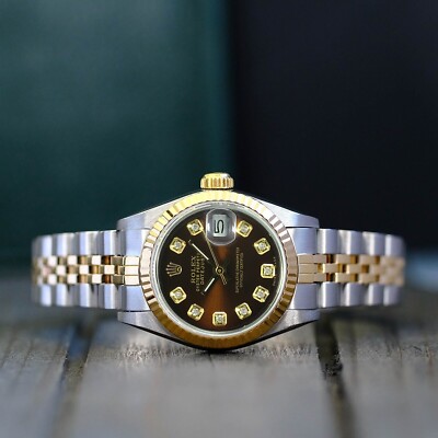 Rolex Datejust 69713 Ladies 18KY & SS Brown Diamond Dial Fluted