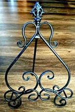 14.5" Black Wrought Iron Metal Easel Photo Book Art Plate Holder Stand w/Scrolls